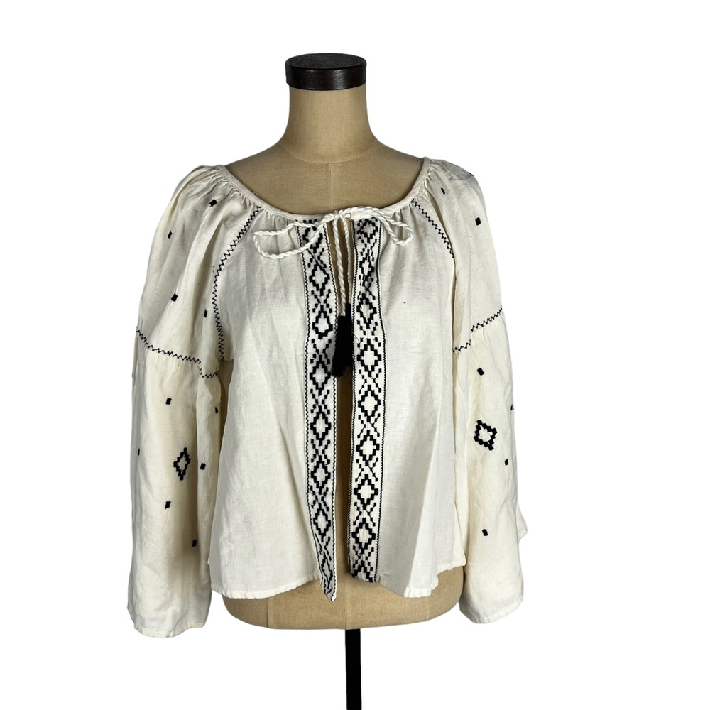 World Market women’s tie front embroidered boho top‎ SZ S